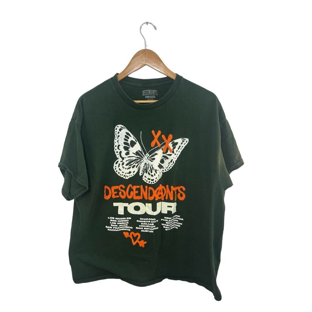 Descendants Tour T-Shirt X-Large Green Orange Butterfly Graphic Crew Neck